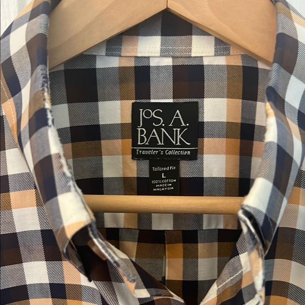 Jos. A. Bank Men's Checkered Shirt - Brown, Black, and White